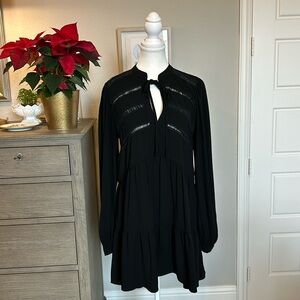 PINCH | Black Chiffon Tiered Long-Sleeve Dress | Medium